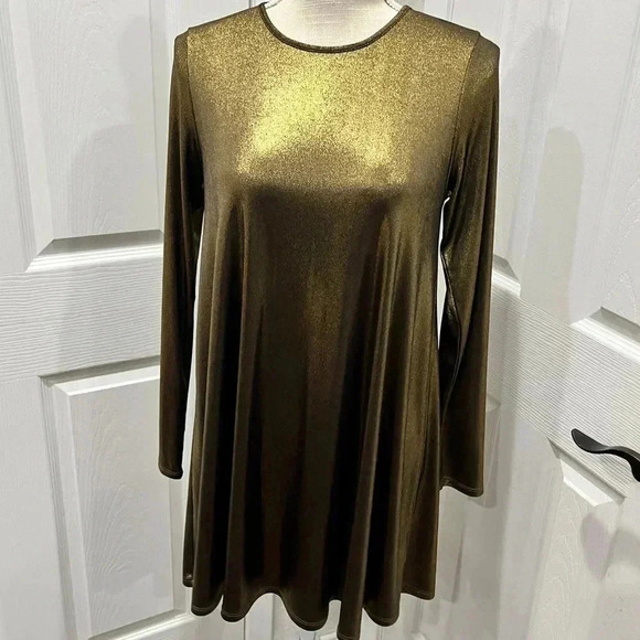 Riller & Fount x Revolve Gold scoop neck shimmer mini dress long sleeve, - Picture 4 of 7